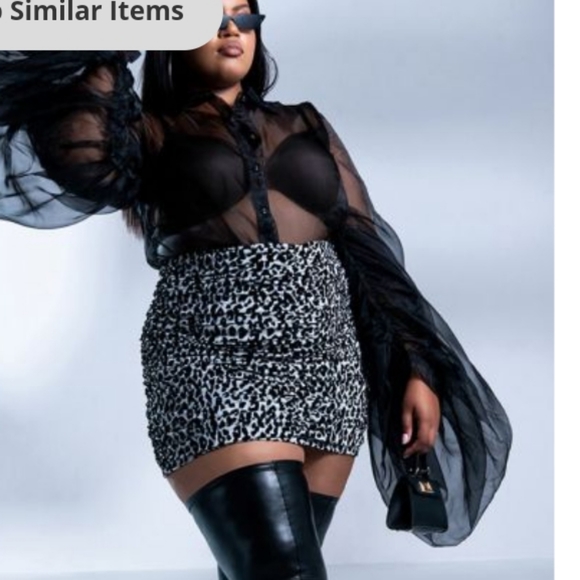 Rouched mini skirt 1x black and white cheetah print - Picture 2 of 9